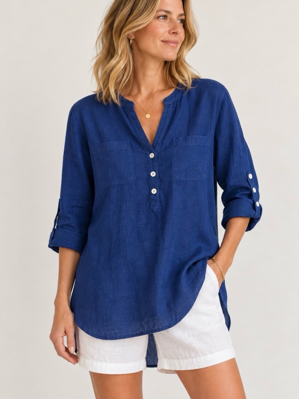 Talbots linen camp shirt with side buttons